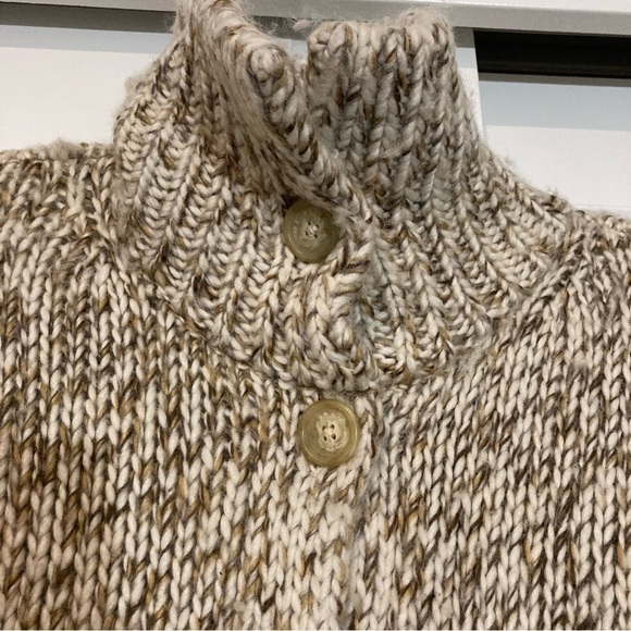 GAP Wool Blend Chunky Knit Belted Cardigan Womens Size Small Tan Cream - Picture 4 of 10